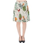 Tropical leaves and birds Velvet High Waist Skirt
