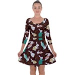 Easter rabbit pattern Quarter Sleeve Skater Dress