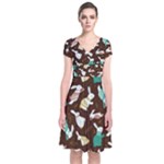 Easter rabbit pattern Short Sleeve Front Wrap Dress