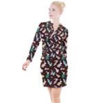 Easter rabbit pattern Button Long Sleeve Dress