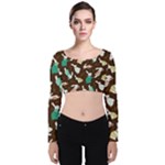 Easter rabbit pattern Velvet Long Sleeve Crop Top