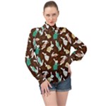 Easter rabbit pattern High Neck Long Sleeve Chiffon Top