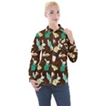 Easter rabbit pattern Women s Long Sleeve Pocket Shirt