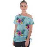 Floral tropical Off Shoulder Tie-Up Tee