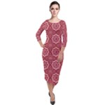 Elegant floral pattern Quarter Sleeve Midi Velour Bodycon Dress