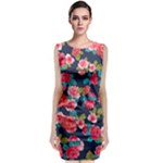 Red roses floral pattern Classic Sleeveless Midi Dress