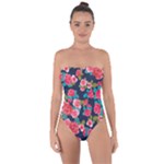 Red roses floral pattern Tie Back One Piece Swimsuit