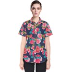 Red roses floral pattern Women s Short Sleeve Shirt