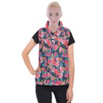 Red roses floral pattern Women s Button Up Vest