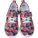 Red roses floral pattern Women s Velcro Strap Shoes