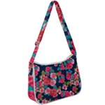 Red roses floral pattern Zip Up Shoulder Bag