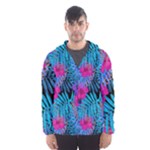 Blue leaves and flowers pattern Men s Hooded Windbreaker