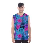 Blue leaves and flowers pattern Men s Basketball Tank Top