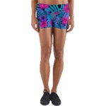 Blue leaves and flowers pattern Yoga Shorts