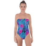 Blue leaves and flowers pattern Tie Back One Piece Swimsuit