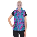 Blue leaves and flowers pattern Women s Button Up Vest