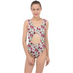 Red flowers floral seamless pattern Center Cut Out Swimsuit