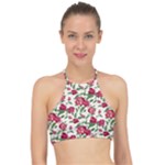 Red flowers floral seamless pattern Racer Front Bikini Top