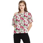 Red flowers floral seamless pattern One Shoulder Cut Out Tee