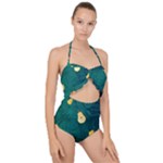 Pears and palm leaves pattern Scallop Top Cut Out Swimsuit