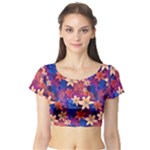 Lilies and palm leaves pattern Short Sleeve Crop Top