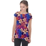 Lilies and palm leaves pattern Cap Sleeve High Low Top