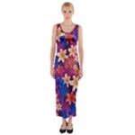 Lilies and palm leaves pattern Fitted Maxi Dress