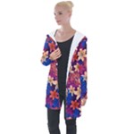 Lilies and palm leaves pattern Longline Hooded Cardigan