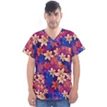 Lilies and palm leaves pattern Men s V-Neck Scrub Top