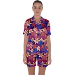 Lilies and palm leaves pattern Satin Short Sleeve Pajamas Set