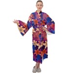 Lilies and palm leaves pattern Maxi Velour Kimono