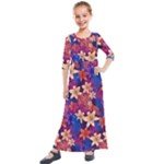 Lilies and palm leaves pattern Kids  Quarter Sleeve Maxi Dress