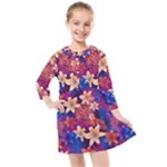 Lilies and palm leaves pattern Kids  Quarter Sleeve Shirt Dress