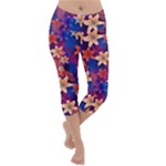 Lilies and palm leaves pattern Lightweight Velour Capri Yoga Leggings