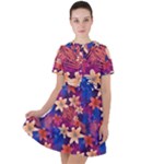 Lilies and palm leaves pattern Short Sleeve Shoulder Cut Out Dress 
