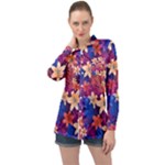 Lilies and palm leaves pattern Long Sleeve Satin Shirt