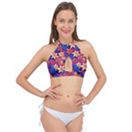 Lilies and palm leaves pattern Cross Front Halter Bikini Top