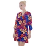 Lilies and palm leaves pattern Open Neck Shift Dress