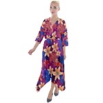 Lilies and palm leaves pattern Quarter Sleeve Wrap Front Maxi Dress