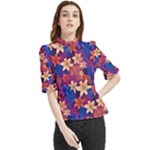 Lilies and palm leaves pattern Frill Neck Blouse