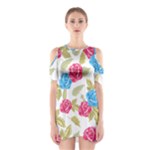 Red and blue roses seamless pattern Shoulder Cutout One Piece Dress