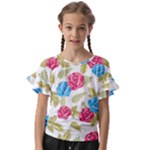 Red and blue roses seamless pattern Kids  Cut Out Flutter Sleeves