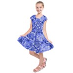 Blue roses seamless floral pattern Kids  Short Sleeve Dress