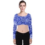 Blue roses seamless floral pattern Velvet Long Sleeve Crop Top