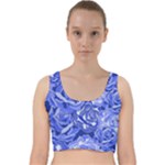 Blue roses seamless floral pattern Velvet Racer Back Crop Top