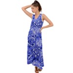 Blue roses seamless floral pattern V-Neck Chiffon Maxi Dress