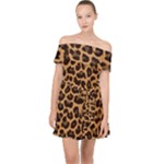 Leopard skin Off Shoulder Chiffon Dress