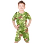 Tiger Pattern Background Kids  Tee and Shorts Set