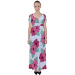Floral Hibiscus Pattern Design High Waist Short Sleeve Maxi Dress