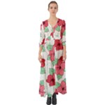 Floral Hibiscus Pattern Design Button Up Boho Maxi Dress